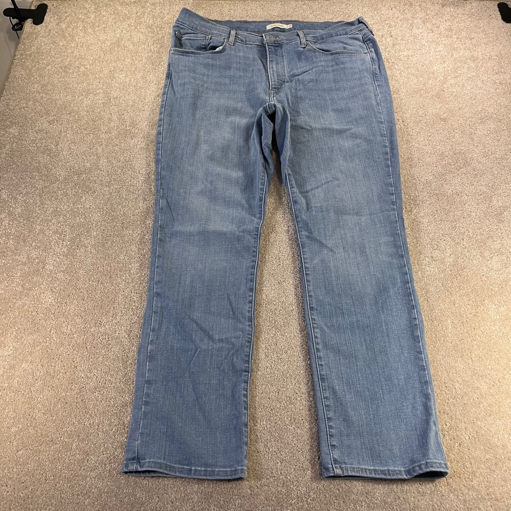 Levi's Classic Straight Jeans Womens 16 Blue Medium Wash Stretch‎ High Rise
